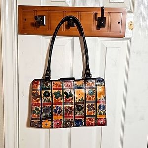 Patricia Nash Multi-Colored Squares with Flowers Satchel